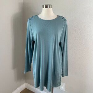 J Jill Womens XL Sage Green 100% Pima Cotton Laced Shoulder Tunic Top Shirt